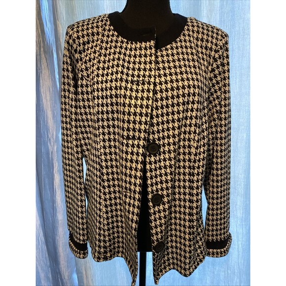 Notations Jacket Sweater Blazer light coat open weave Herringbone Sz L - Picture 1 of 7